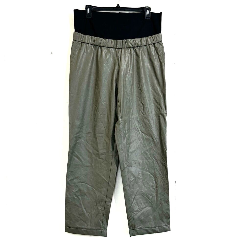 Pietro Brunelli Milano Faux-Leather Maternity Pants Size Large OliveGreen Pocket